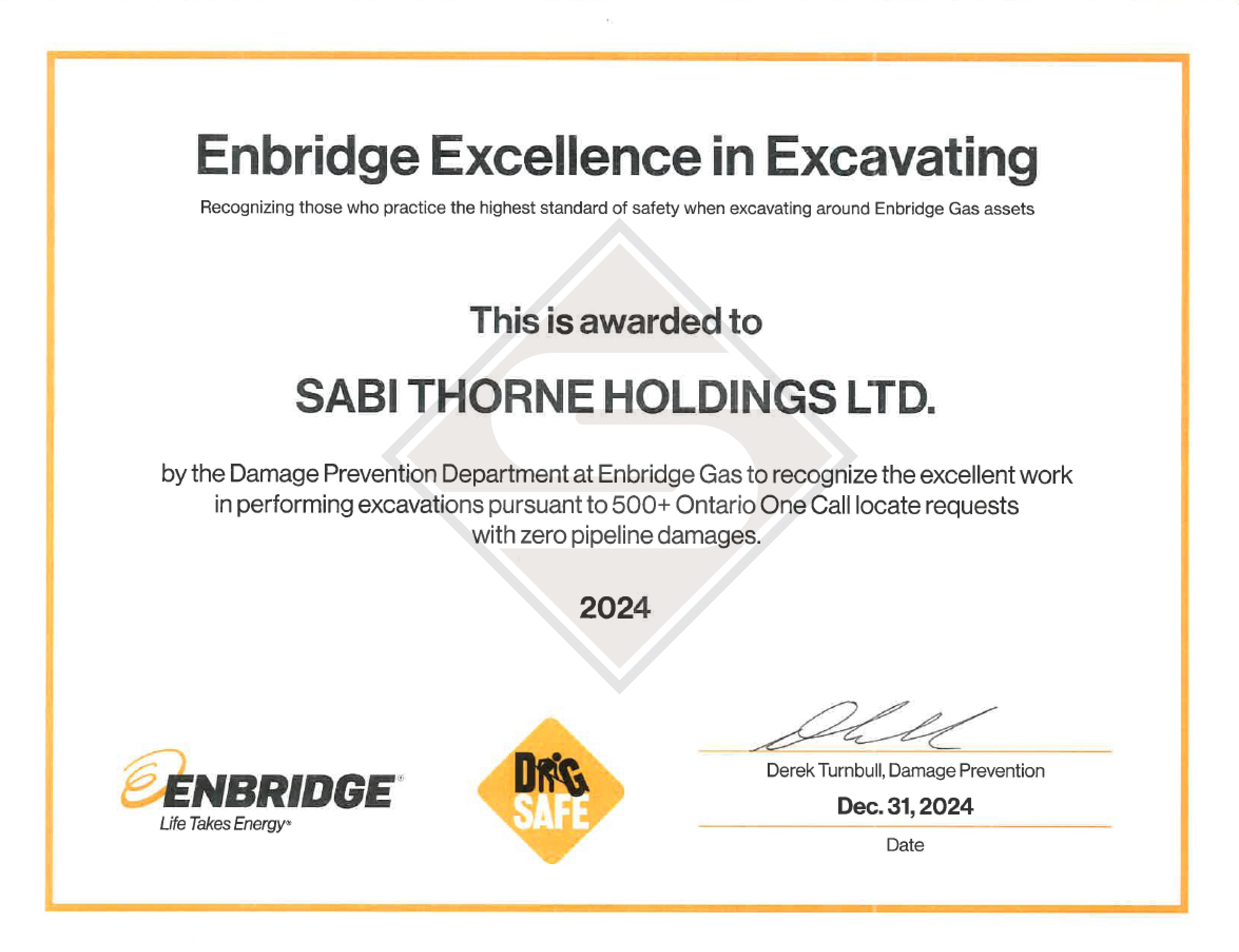 Sabi Group - 2024 Enbridge Excellence Certificate